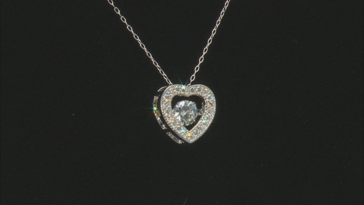 Cubic Zirconia Rhodium Over Sterling Silver Heart Pendant With Chain .81ctw Video Thumbnail