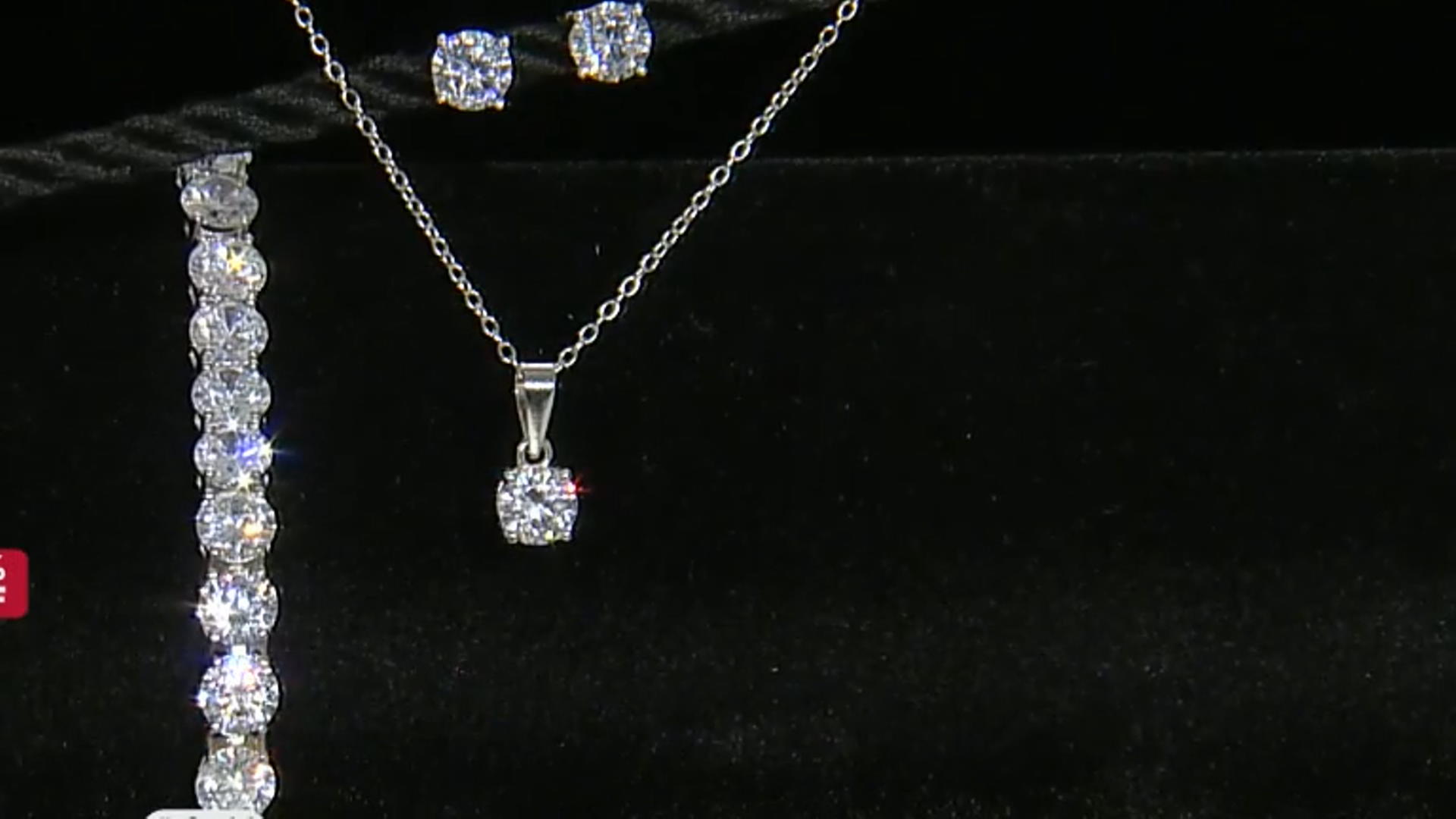 Cubic Zirconia Rhodium Over Sterling Silver Bracelet, Earrings And Pendant With Chain Set 44.80ctw Video Thumbnail