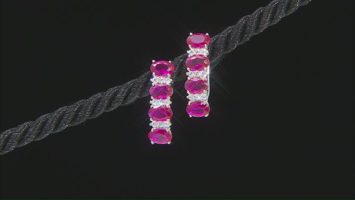 Red Lab Ruby & White Cubic Zirconia Rhodium Over Silver Earrings And Ring Set 7.75ctw Video Thumbnail