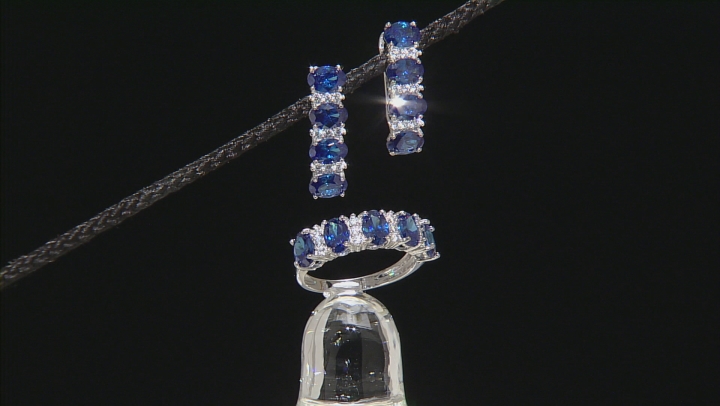 Blue And White Cubic Zirconia Rhodium Over Sterling Silver Earrings And Ring Set 7.75ctw Video Thumbnail