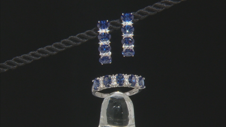 Blue And White Cubic Zirconia Rhodium Over Silver Earrings And Ring Set 7.75ctw Video Thumbnail