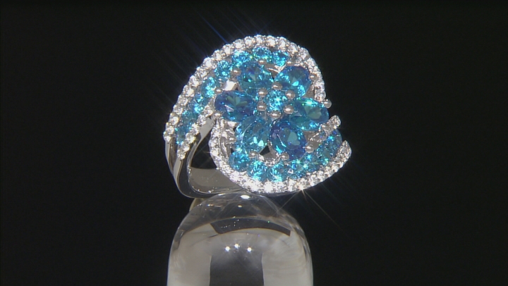 Blue And White Cubic Zirconia Rhodium Over Sterling Silver Ring 5.85ctw Video Thumbnail