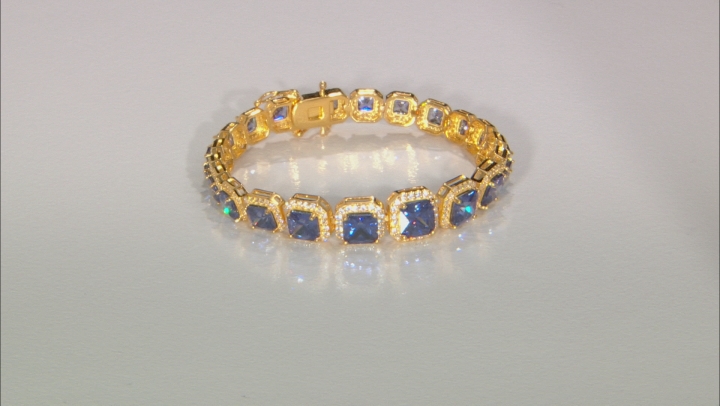 Blue And White Cubic Zirconia 18K Yellow Gold Over Silver Bracelet 36.00ctw