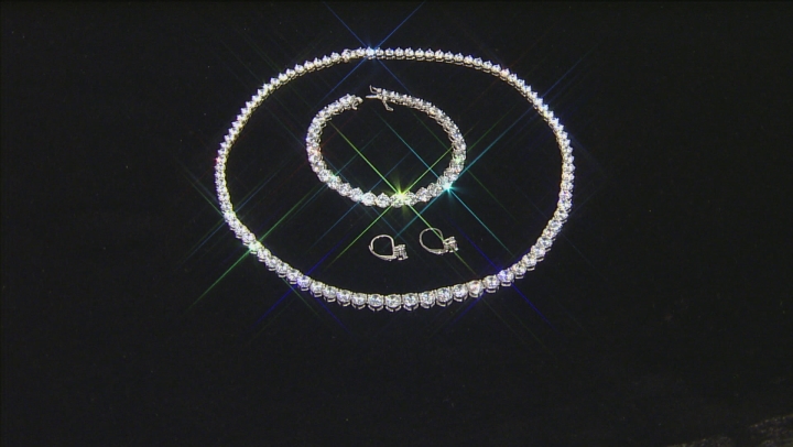 Cubic Zirconia Rhodium Over Silver Bracelet, Earrings And Necklace Set 102.30ctw Video Thumbnail
