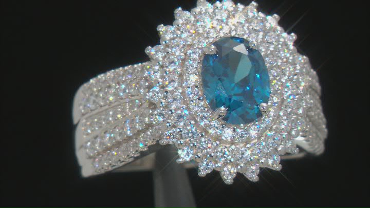 Blue And White Cubic Zirconia Rhodium Over Silver Ring 4.24ctw Video Thumbnail