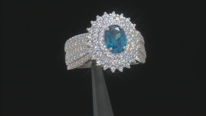 Blue And White Cubic Zirconia Rhodium Over Silver Ring 4.24ctw Video Thumbnail