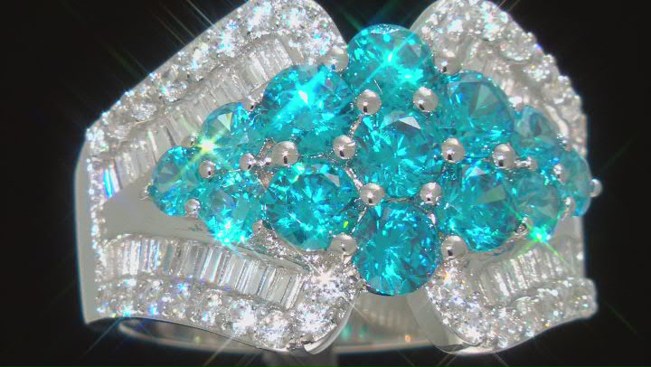 Blue And White Cubic Zirconia Rhodium Over Silver Ring 5.50ctw Video Thumbnail