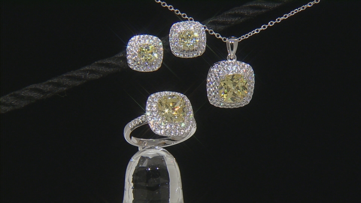 Yellow And White Cubic Zirconia Rhodium Over Sterling Silver Jewelry Set 11.10ctw Video Thumbnail