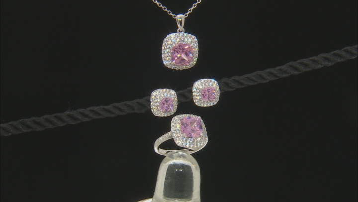 Pink And White Cubic Zirconia Rhodium Over Sterling Silver Jewelry Set 11.10ctw Video Thumbnail