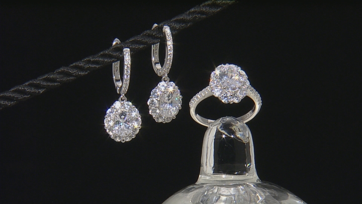 White Cubic Zirconia Rhodium Over Sterling Silver Earrings And Ring 11.50ctw Video Thumbnail