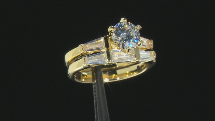 White Cubic Zirconia 18k Yellow Gold Over Sterling Silver Ring With Band 1.98ctw Video Thumbnail