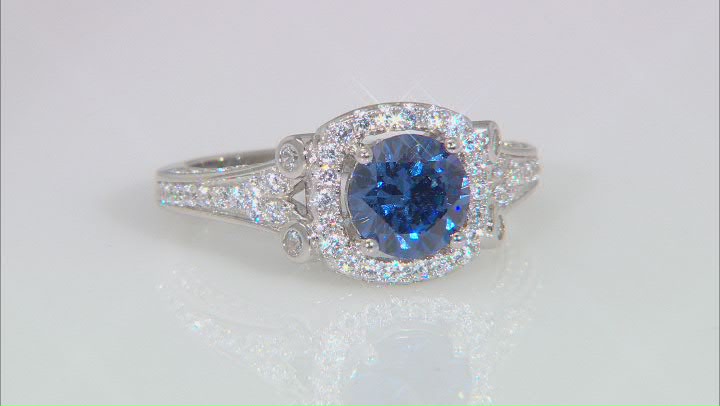 Blue Lab Created Sapphire And White Cubic Zirconia Rhodium Over Sterling Ring 3.10ctw Video Thumbnail