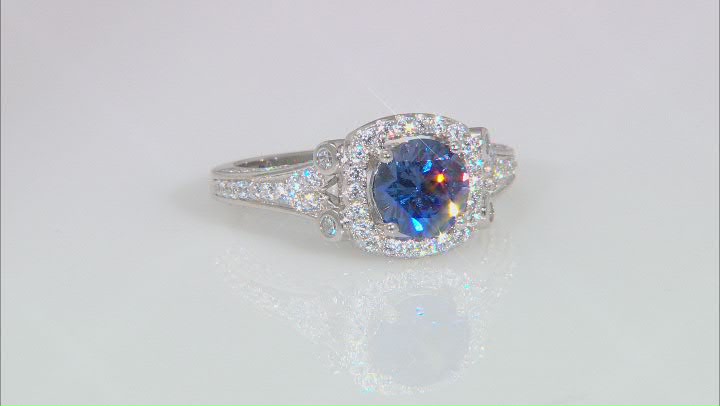 Blue Lab Created Sapphire And White Cubic Zirconia Rhodium Over Sterling Ring 3.10ctw Video Thumbnail