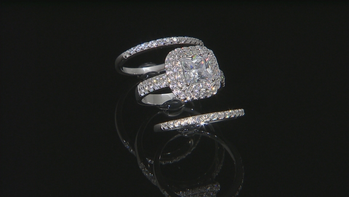 White Cubic Zirconia Rhodium Over Sterling Silver Ring With Bands 2.18ctw Video Thumbnail