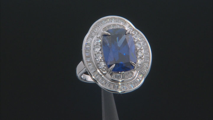 Blue And White Cubic Zirconia Rhodium Over Sterling Silver Ring 8.12ctw Video Thumbnail