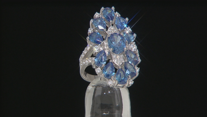 Blue And White Cubic Zirconia Rhodium Over Sterling Silver Ring 9.00ctw Video Thumbnail