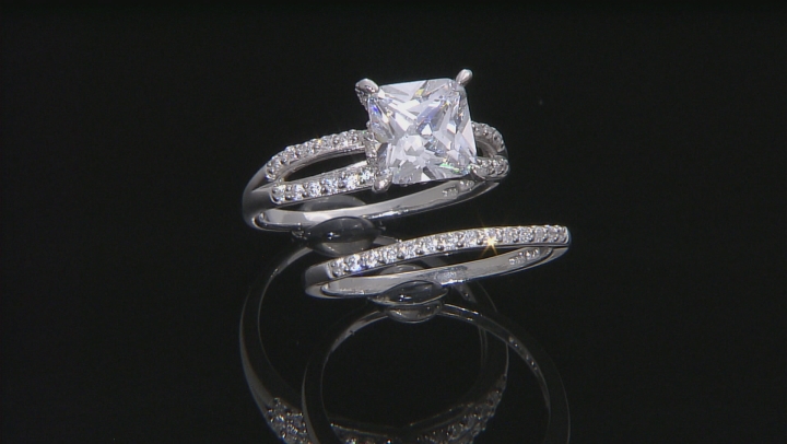 White Cubic Zirconia Rhodium Over Sterling Silver Ring With Band 4.60ctw Video Thumbnail