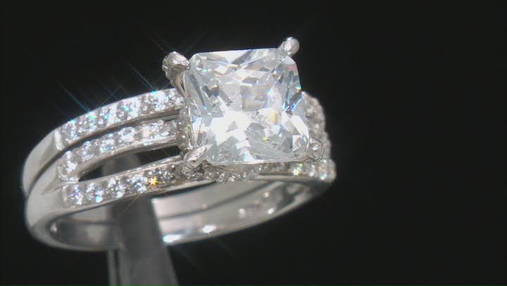 White Cubic Zirconia Rhodium Over Sterling Silver Ring With Band 4.60ctw Video Thumbnail