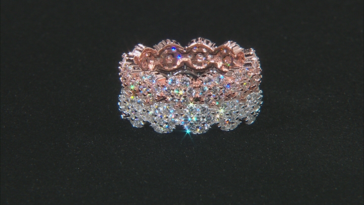 White Cubic Zirconia 18k Rose Gold Over Silver And Rhodium Over Sterling Rings 3.40ctw Video Thumbnail
