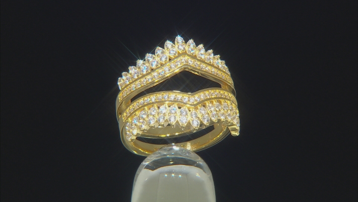 White Cubic Zirconia 18k Yellow Gold Over Sterling Silver Ring With Guard 5.35ctw Video Thumbnail