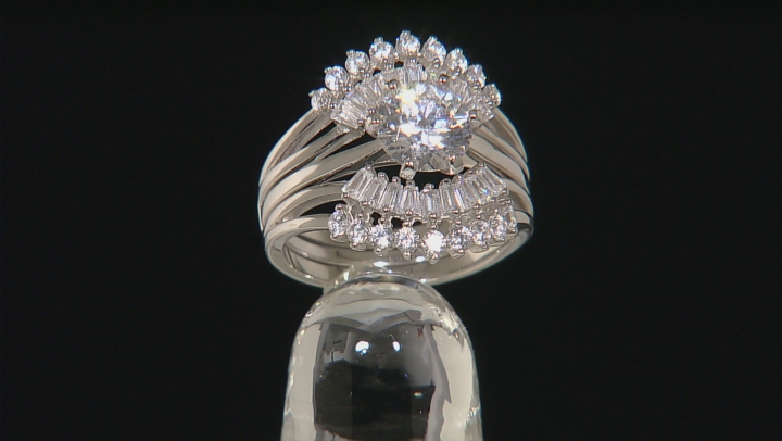 White Cubic Zirconia Rhodium Over Sterling Silver Ring With Guard 5.80ctw Video Thumbnail