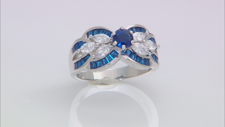 Lab Blue Spinel And White Cubic Zirconia Rhodium Over Sterling Silver Ring 2.60ctw Video Thumbnail