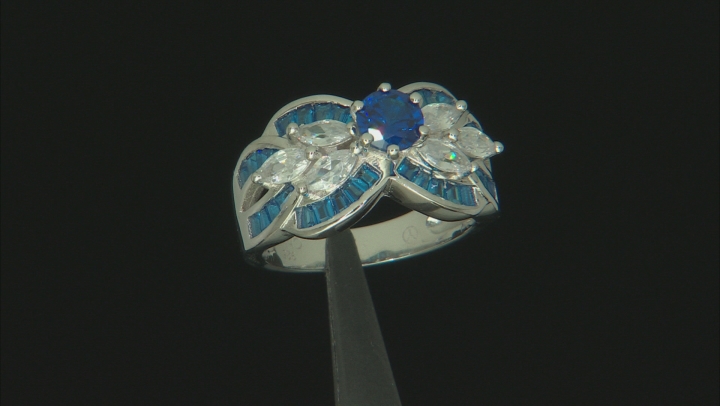 Lab Blue Spinel And White Cubic Zirconia Rhodium Over Sterling Silver Ring 2.60ctw Video Thumbnail