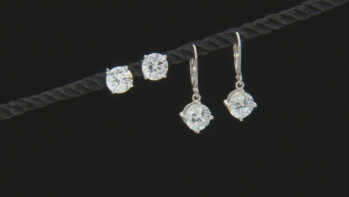 White Cubic Zirconia Rhodium Over Sterling Silver Earrings Set 13.84ctw Video Thumbnail