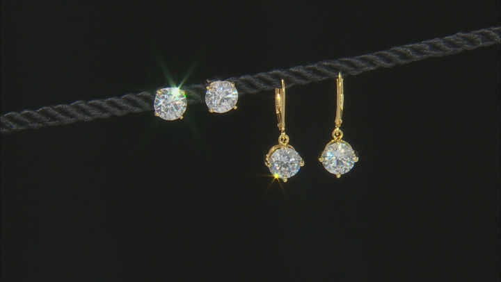 White Cubic Zirconia 18K Yellow Gold Over Silver Earrings Set 13.84ctw Video Thumbnail