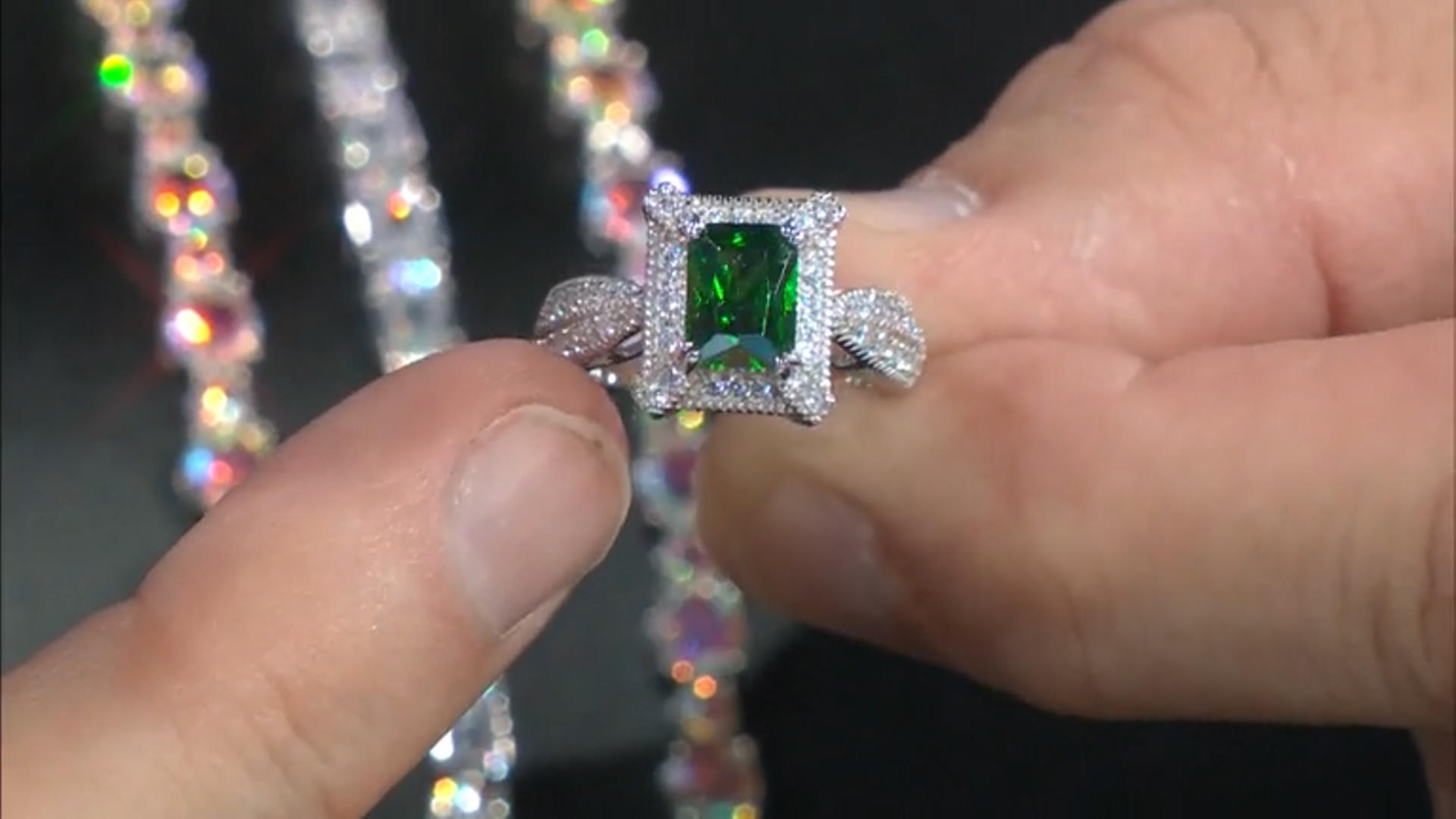 Green And White Cubic Zirconia Rhodium Over Sterling Silver Ring 3.75ctw Video Thumbnail
