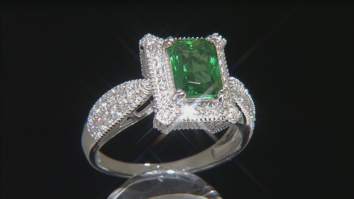 Green And White Cubic Zirconia Rhodium Over Sterling Silver Ring 3.75ctw Video Thumbnail