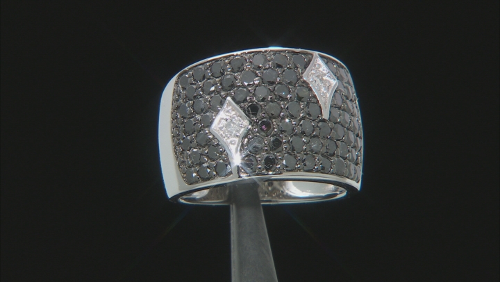Black and White Diamond Rhodium Over Sterling Silver Wide Band Ring 2.00ctw Video Thumbnail