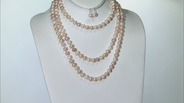 White, Pink Lavender Cultured Freshwater Pearl Silver Necklace Earring Set Video Thumbnail
