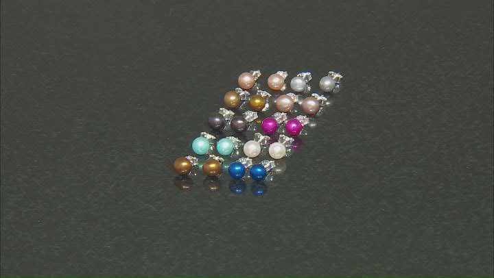 Multi-Color Cultured Freshwater Pearl Sterling Silver Earring Set Of 10 Video Thumbnail