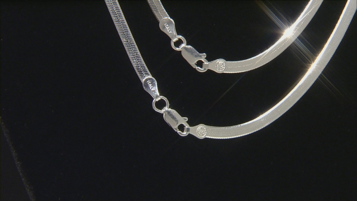 Sterling Silver Set of 2 3mm Diamond-Cut Herringbone 18 and 20 Inch Chains Video Thumbnail