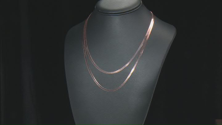18K Rose Gold Over Sterling Silver Set of 2 3mm Diamond-Cut Herringbone 18 and 20 Inch Chains Video Thumbnail