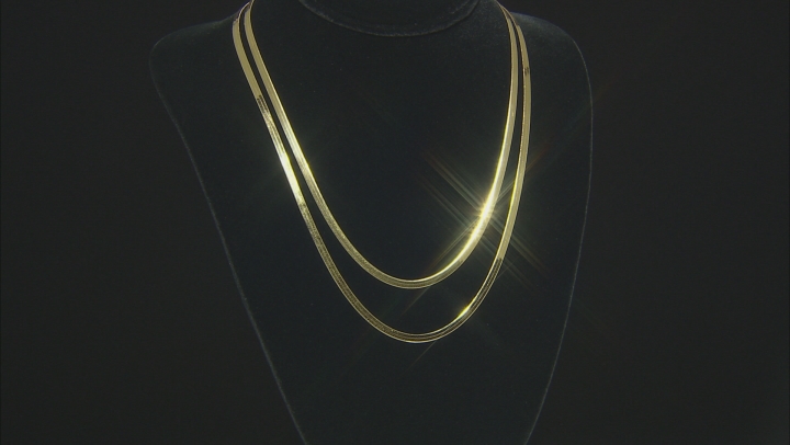18k Yellow Gold Over Sterling Silver 3mm Herringbone Link Chain Necklace Set Of Two 18 And 20 inch Video Thumbnail