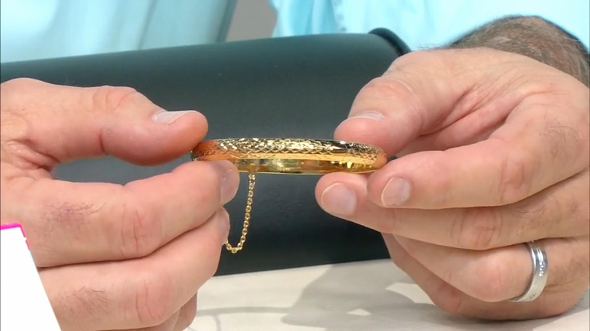 18K Yellow Gold Over Sterling Silver Diamond Cut Hinged Bangle Bracelet Video Thumbnail