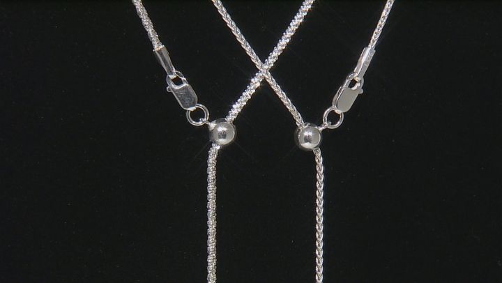 Sterling Silver Criss Cross & Wheat Sliding Adjustable 24 inch Chain Set Of Two Video Thumbnail