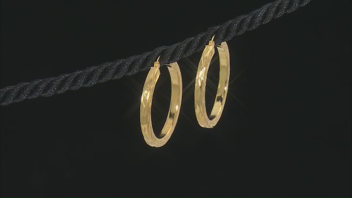 18k Yellow Gold Over Sterling Silver Diamond Cut Squared Tube Hoop Earrings Video Thumbnail