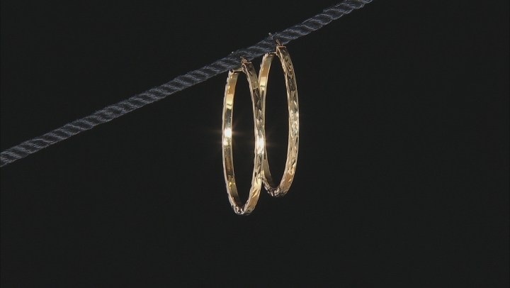 18k Yellow Gold Over Sterling Silver Diamond Cut Hoop Earrings Video Thumbnail
