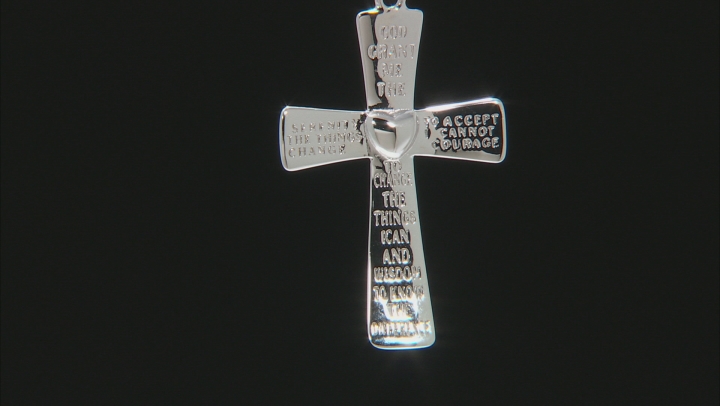 Rhodium Over Sterling Silver Inscribed Cross Pendant With 18 Inch Cable Chain Video Thumbnail