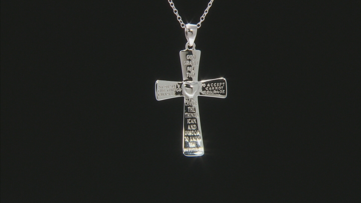 Rhodium Over Sterling Silver Inscribed Cross Pendant With 18 Inch Cable Chain Video Thumbnail