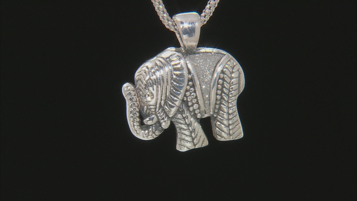 Oxidized Sterling Silver Elephant Pendant With White Cubic Zirconia & 18 Inch Popcorn Chain Video Thumbnail
