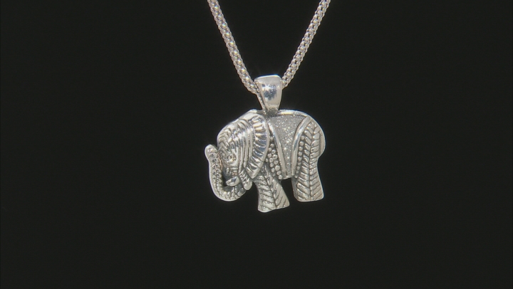 Oxidized Sterling Silver Elephant Pendant With White Cubic Zirconia & 18 Inch Popcorn Chain Video Thumbnail