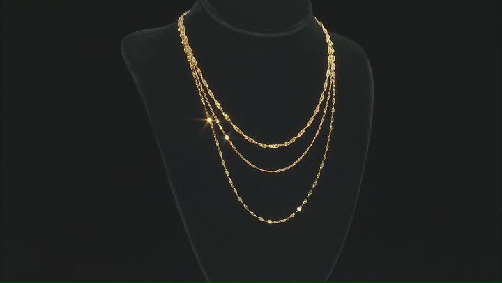 18K Yellow Gold Over Sterling Silver Multi-Link Chain Necklace Set  20, 24, & 28 Inch Video Thumbnail