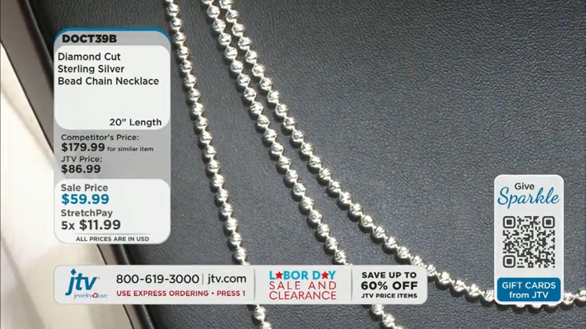 Sterling Silver Diamond Cut Bead Chain Necklace 20 Inch Video Thumbnail