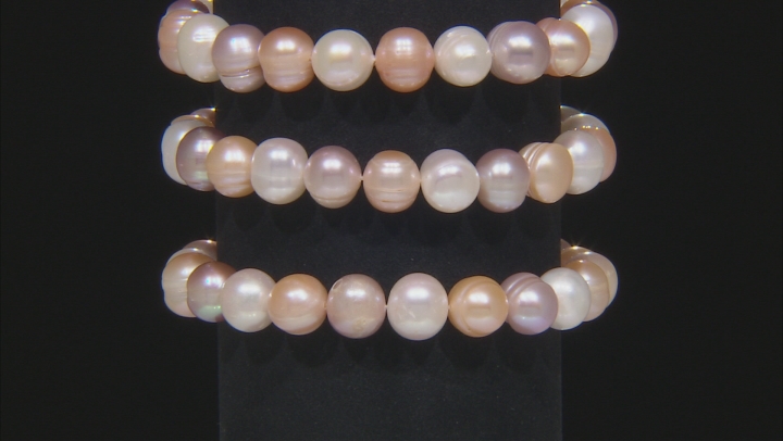 Multi-Color Cultured Freshwater Pearl 10-11mm Stretch Bracelet Set of 3