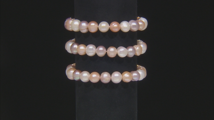 Multi-Color Cultured Freshwater Pearl 10-11mm Stretch Bracelet Set of 3