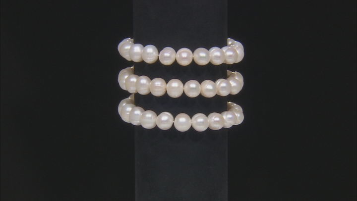 White Cultured Freshwater Pearl 10-11mm Stretch Bracelet Set of 3 Video Thumbnail